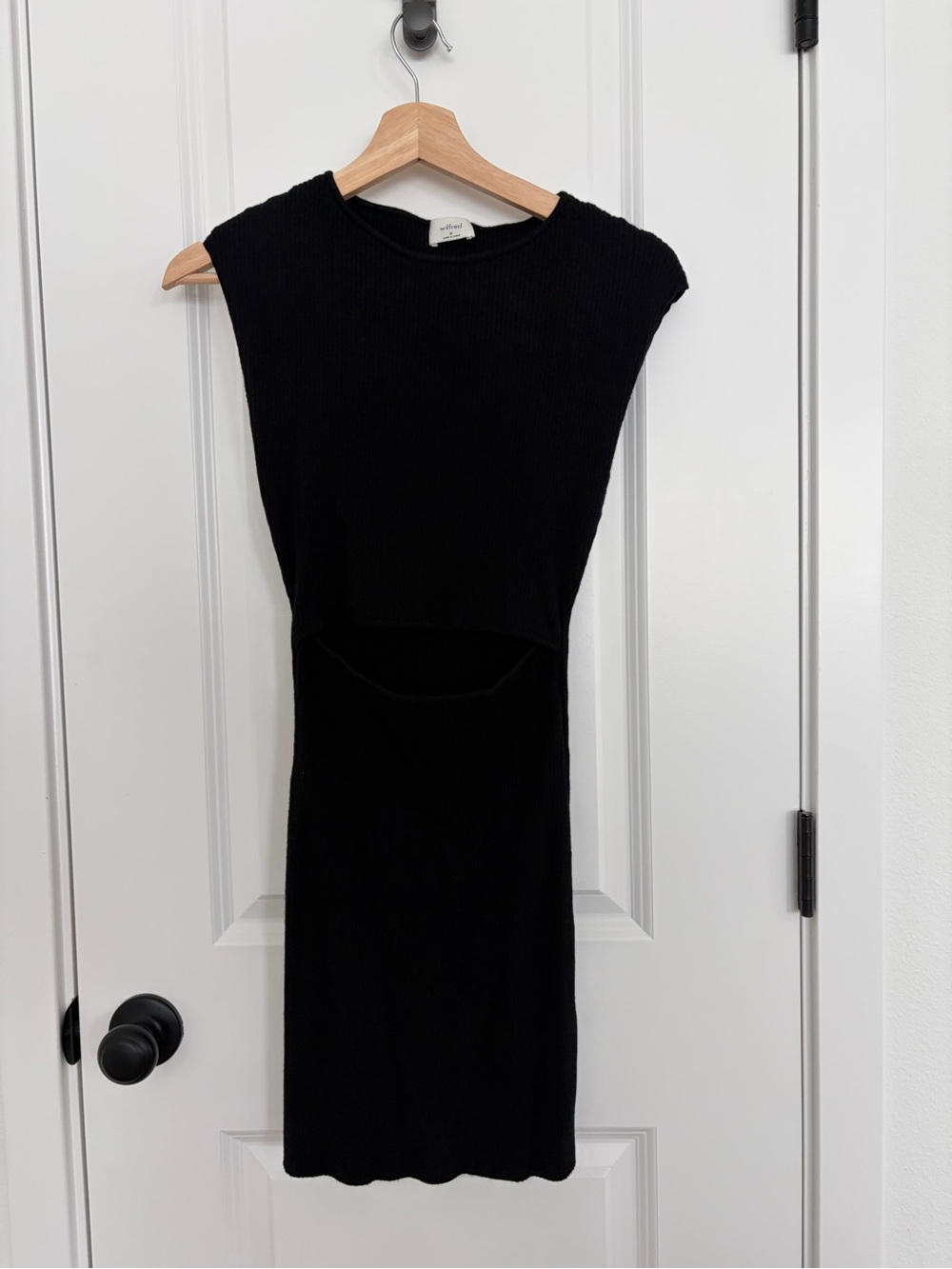 Wilfred Black Ribbed Midi Dress with Front Cutout